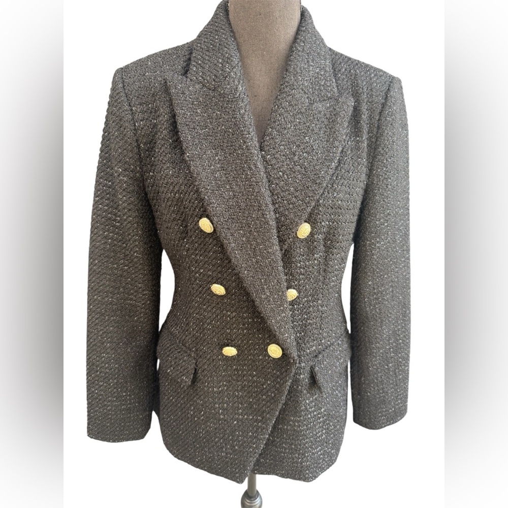 ZARA WOOL BLEND DOUBLE BREASTED TEXTURED WEAVE JACKET, Size L - Picture 4 of 10